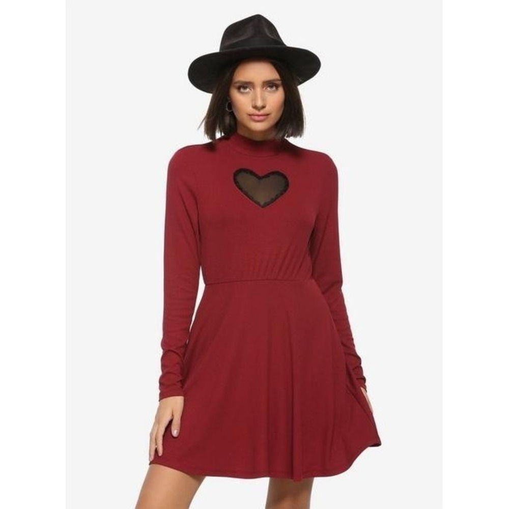 Hot Topic Dress Womens 3X Red Heart Cutout Grunge Skater Whimsigoth Edgy